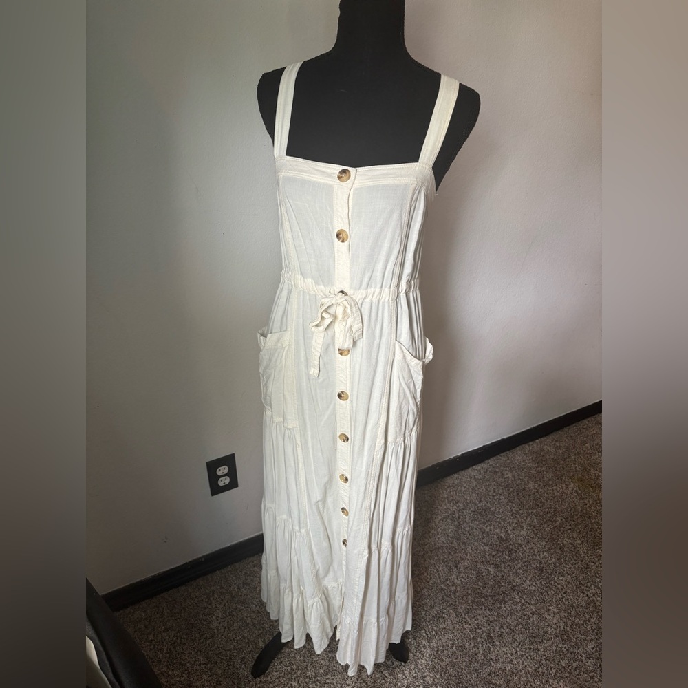 Lovestitch Cream Maxi Dress with Button-Down Front